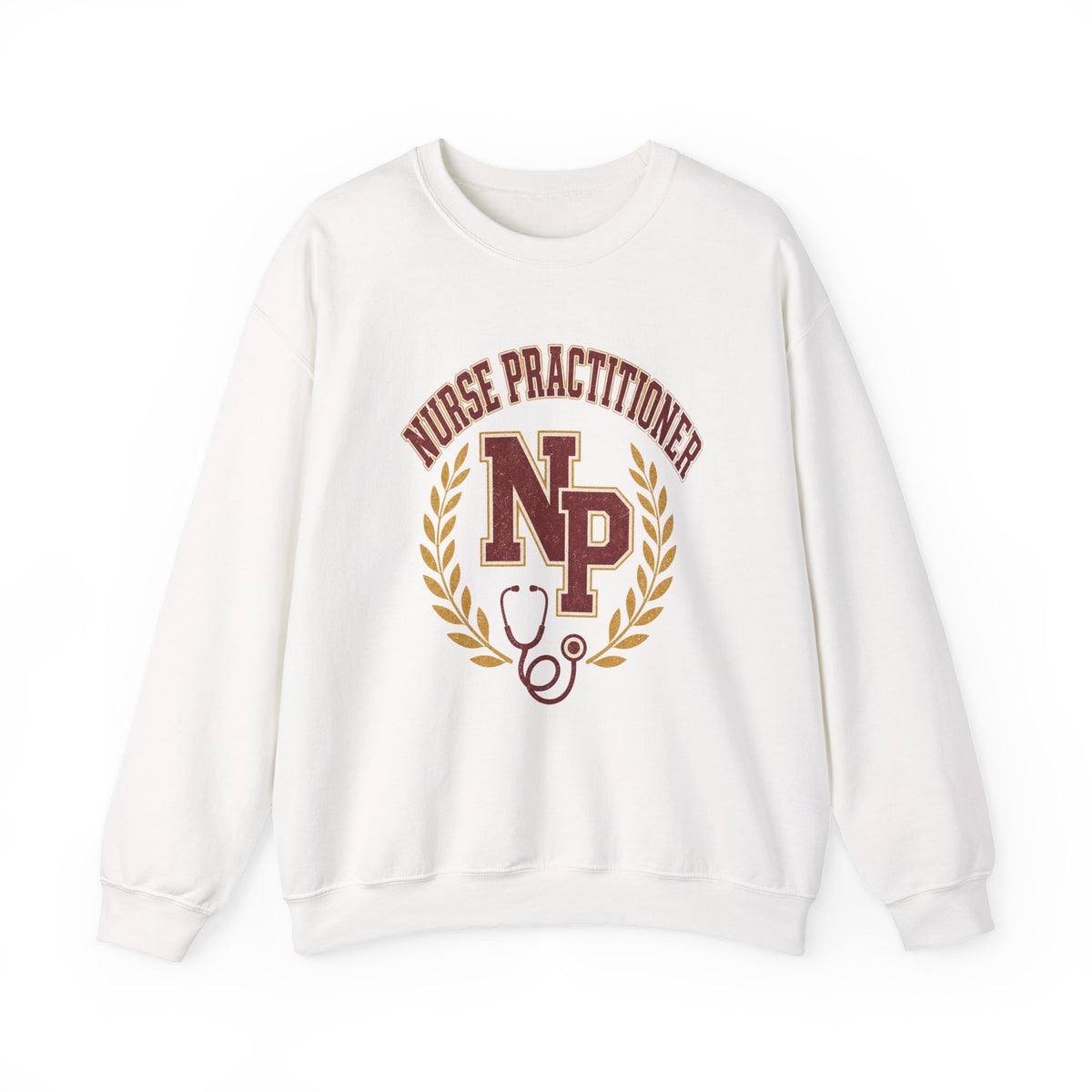 White Nurse Practitioner NP Gildan 18000 sweatshirt, native front product view