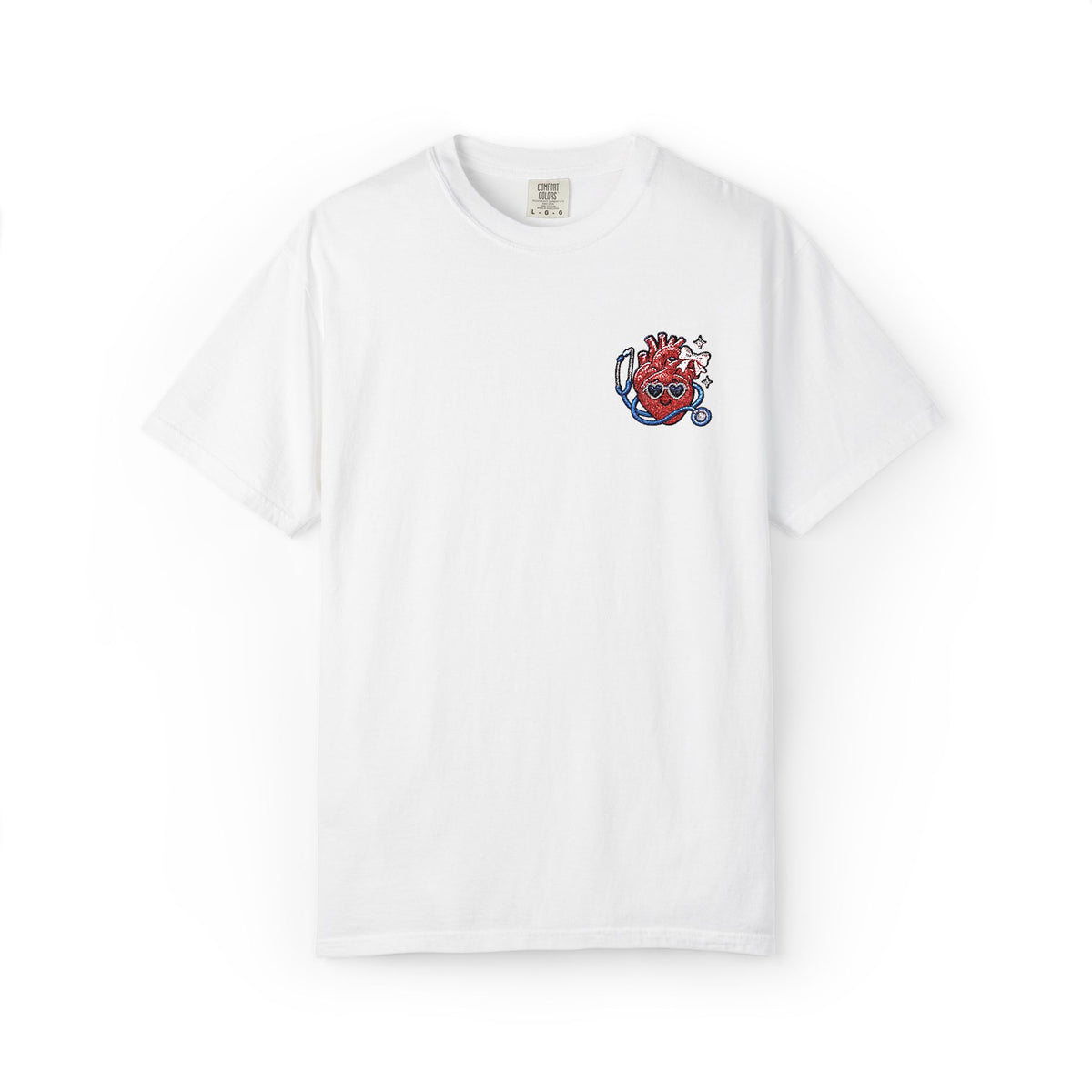 Cute Anatomical Heart Embroidered Shirt in White