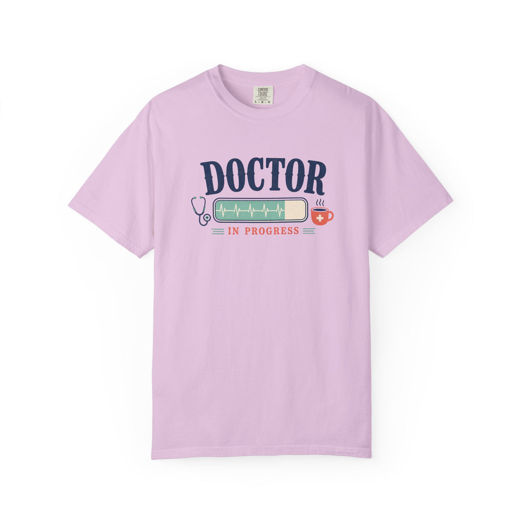 Doctor in Progress printed Comfort Colors 1717 tee in Orchid