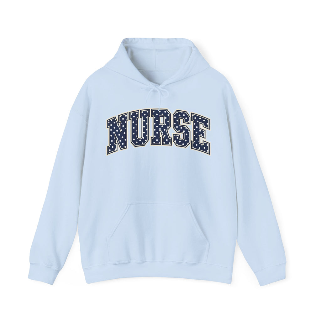 Nurse Polka Dot Varsity Hoodie in Light Blue