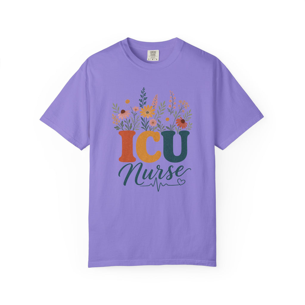 Wildflower ICU Nurse Comfort Colors 1717 tee in Violet