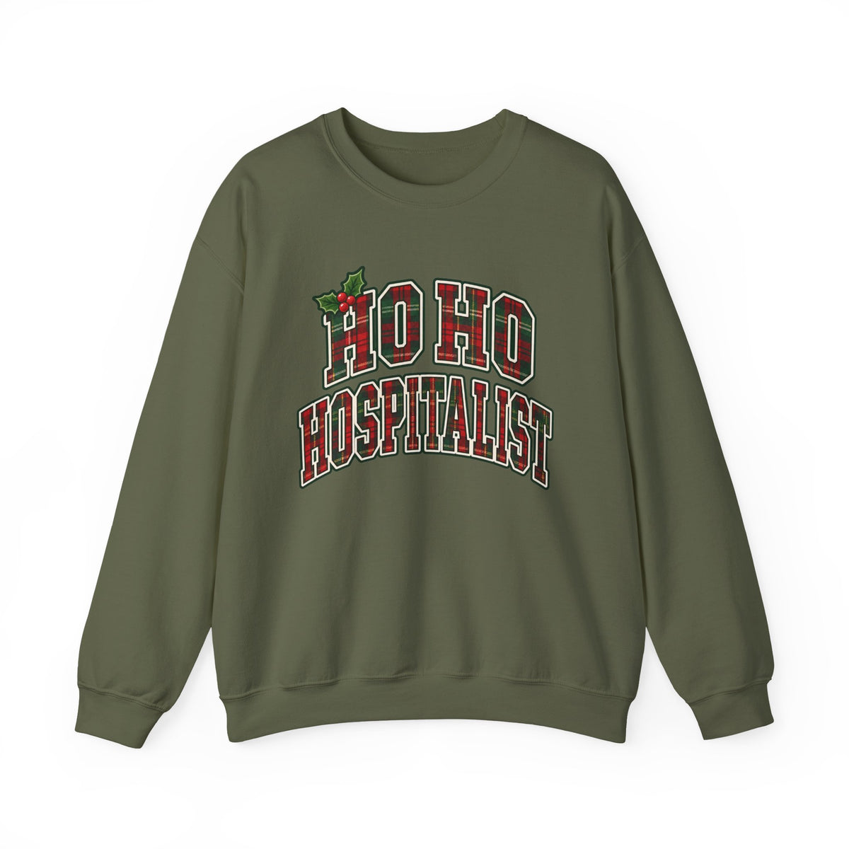 Ho Ho Hospitalist Plaid Sweatshirt in Military Green