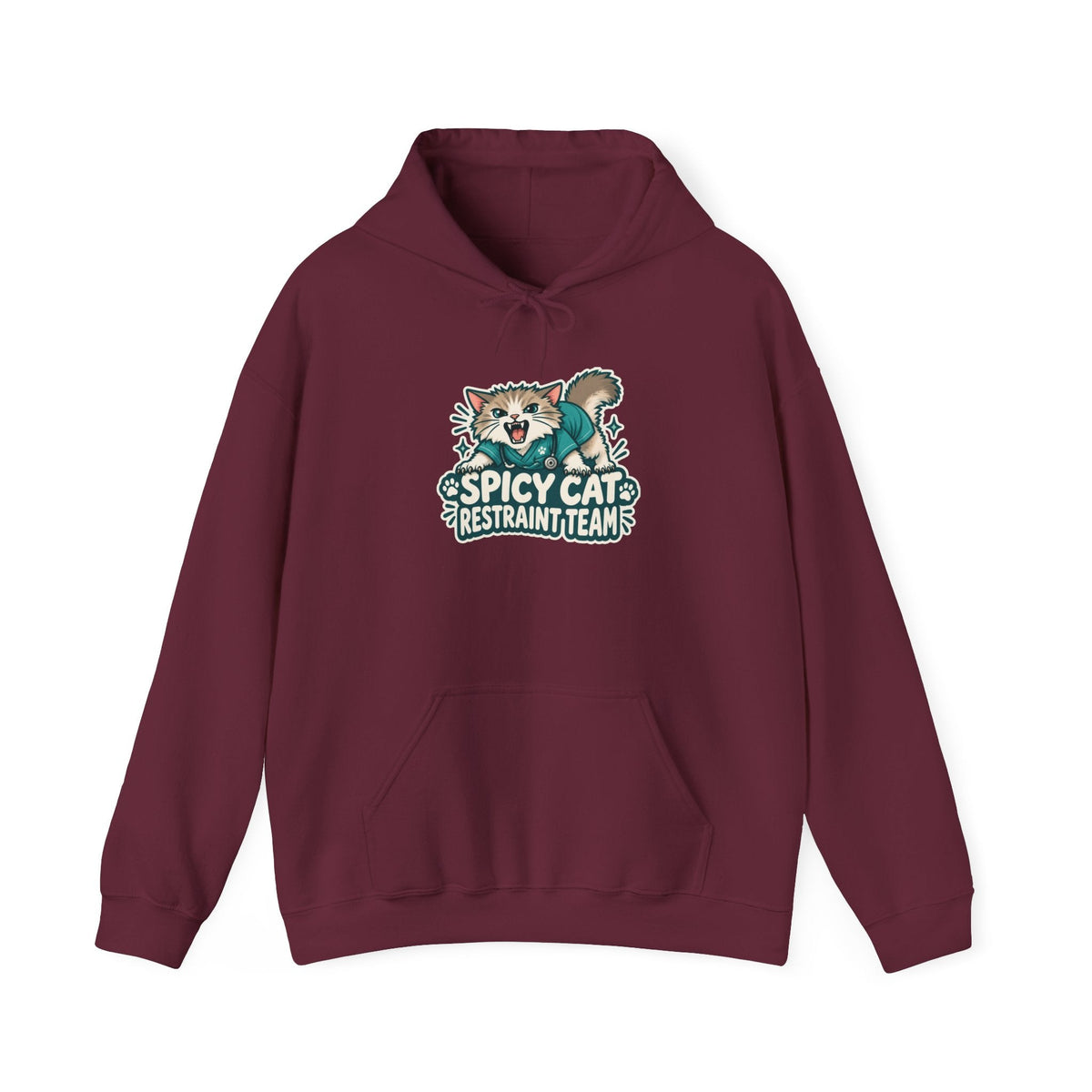 Spicy Cat Restraint Team Hoodie in Maroon