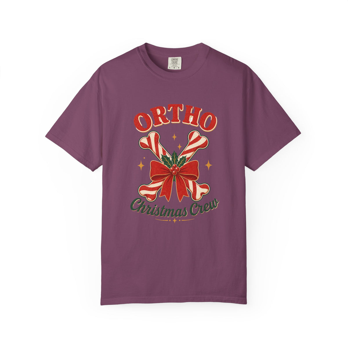 Ortho Christmas Crew candy-cane bones Comfort Colors 1717 tee in Berry