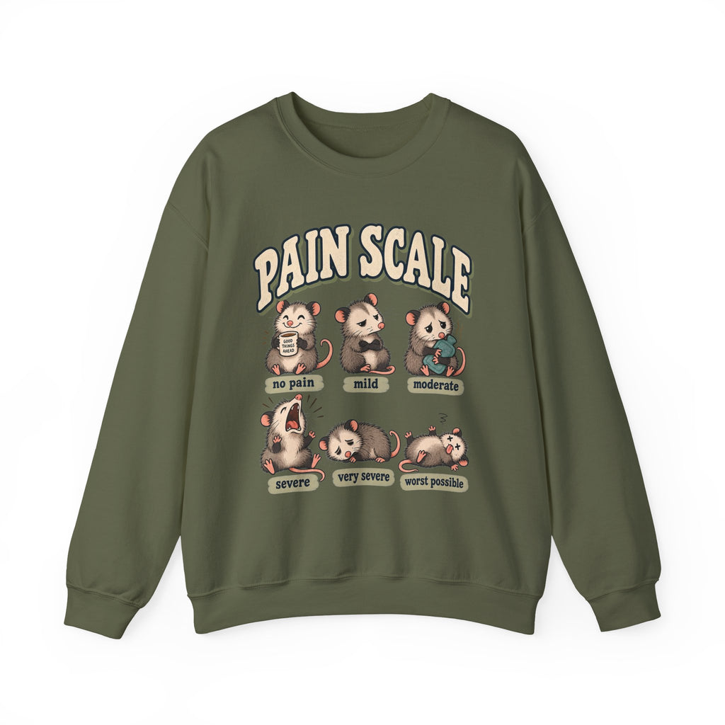 Pain Scale Opossum Sweatshirt in Military Green