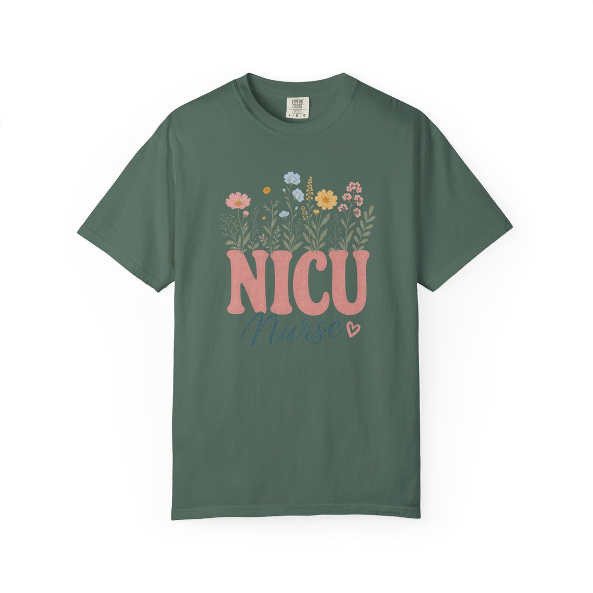 Pastel wildflower NICU Nurse Comfort Colors 1717 tee in Blue Spruce