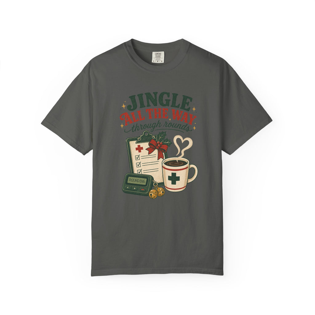 Jingle All the Way Through Rounds Christmas Comfort Colors 1717 tee in Pepper