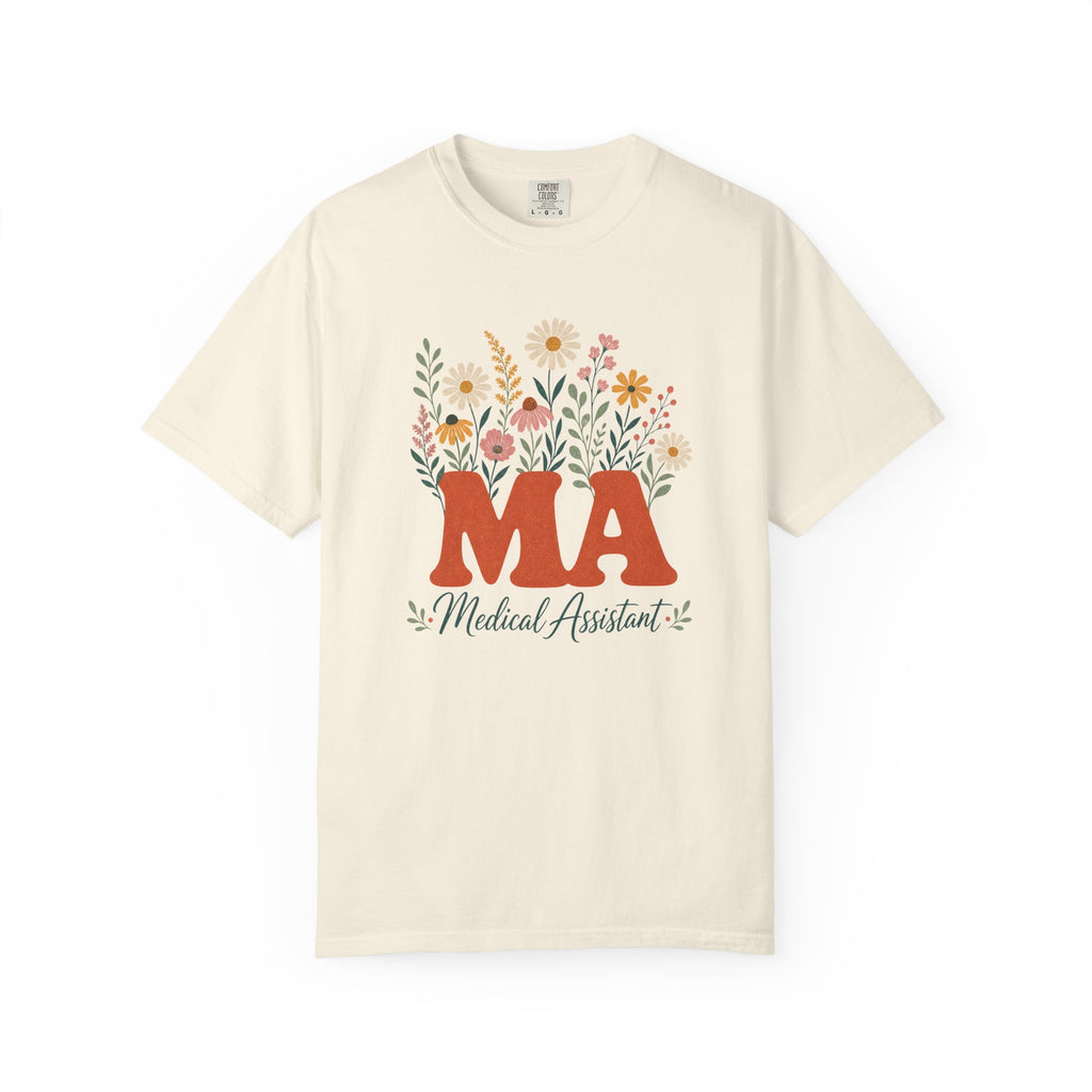 Floral Medical Assistant MA Comfort Colors 1717 tee in Ivory