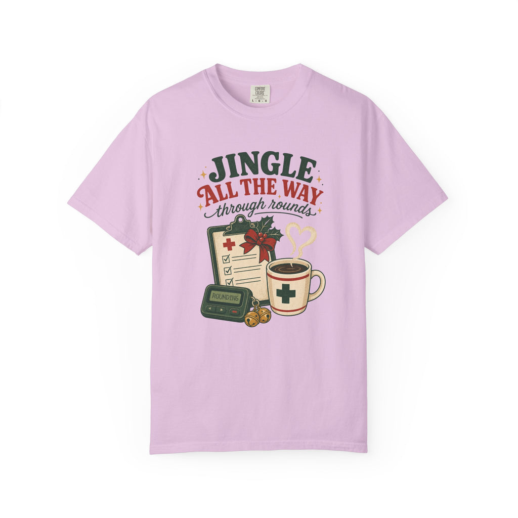 Jingle All the Way Through Rounds Christmas Comfort Colors 1717 tee in Orchid