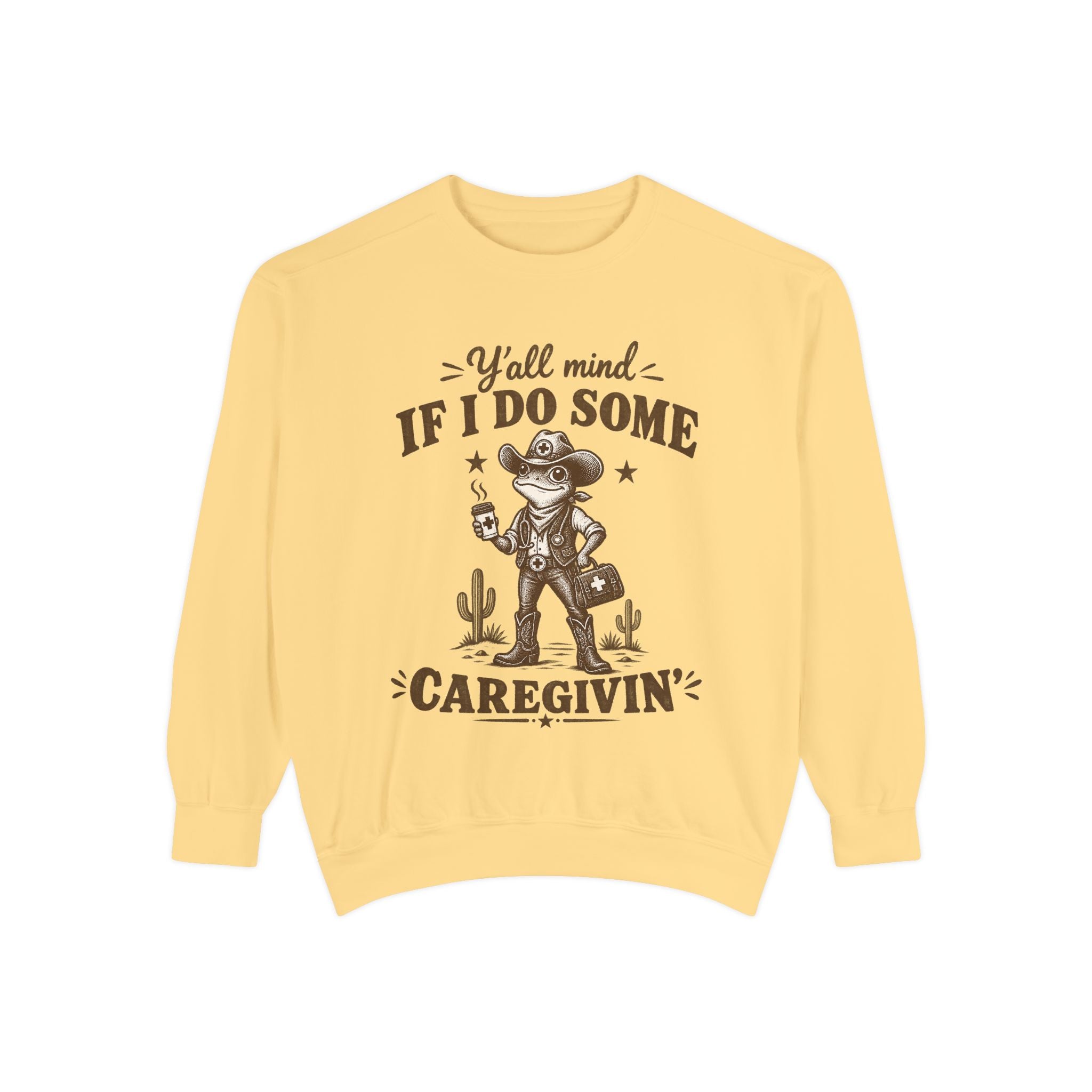 Caregivin' Cowboy Frog Crewneck Sweatshirt | Nurse & Caregiver Gift