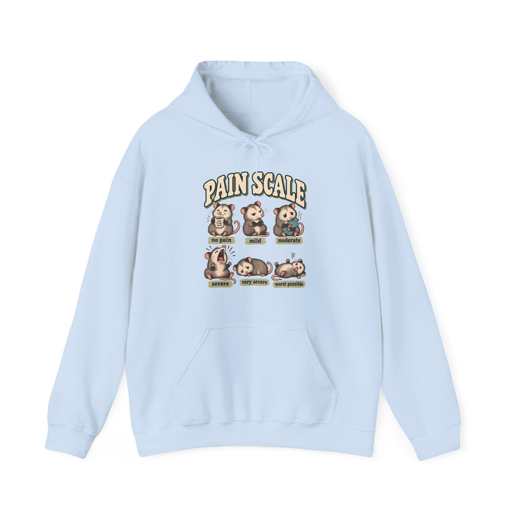 Pain Scale Opossum Hoodie in Light Blue