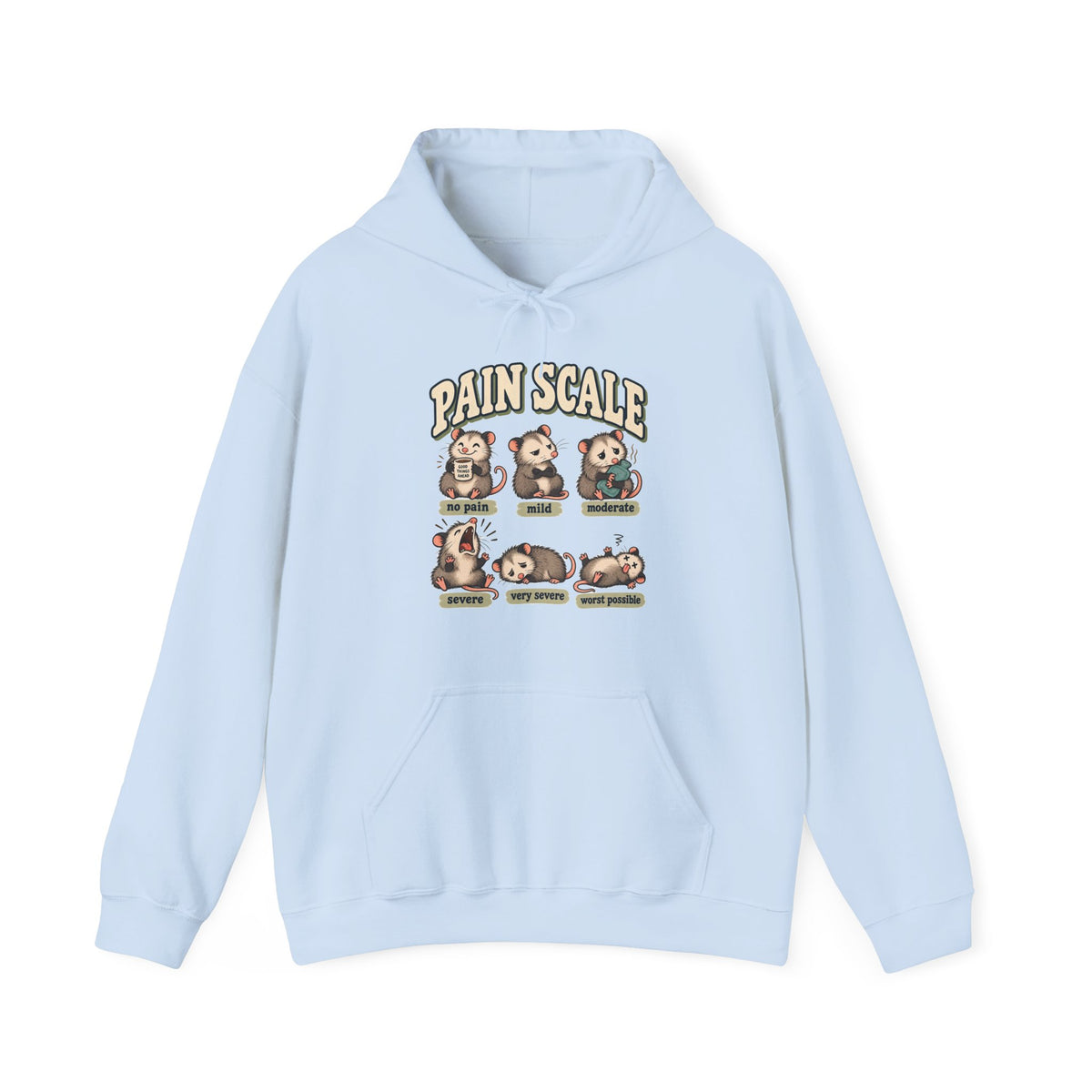 Pain Scale Opossum Hoodie in Light Blue