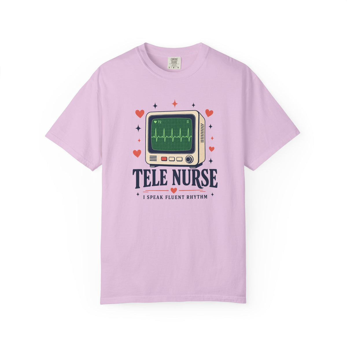 Tele Nurse I Speak Fluent Rhythm Comfort Colors 1717 tee in Orchid