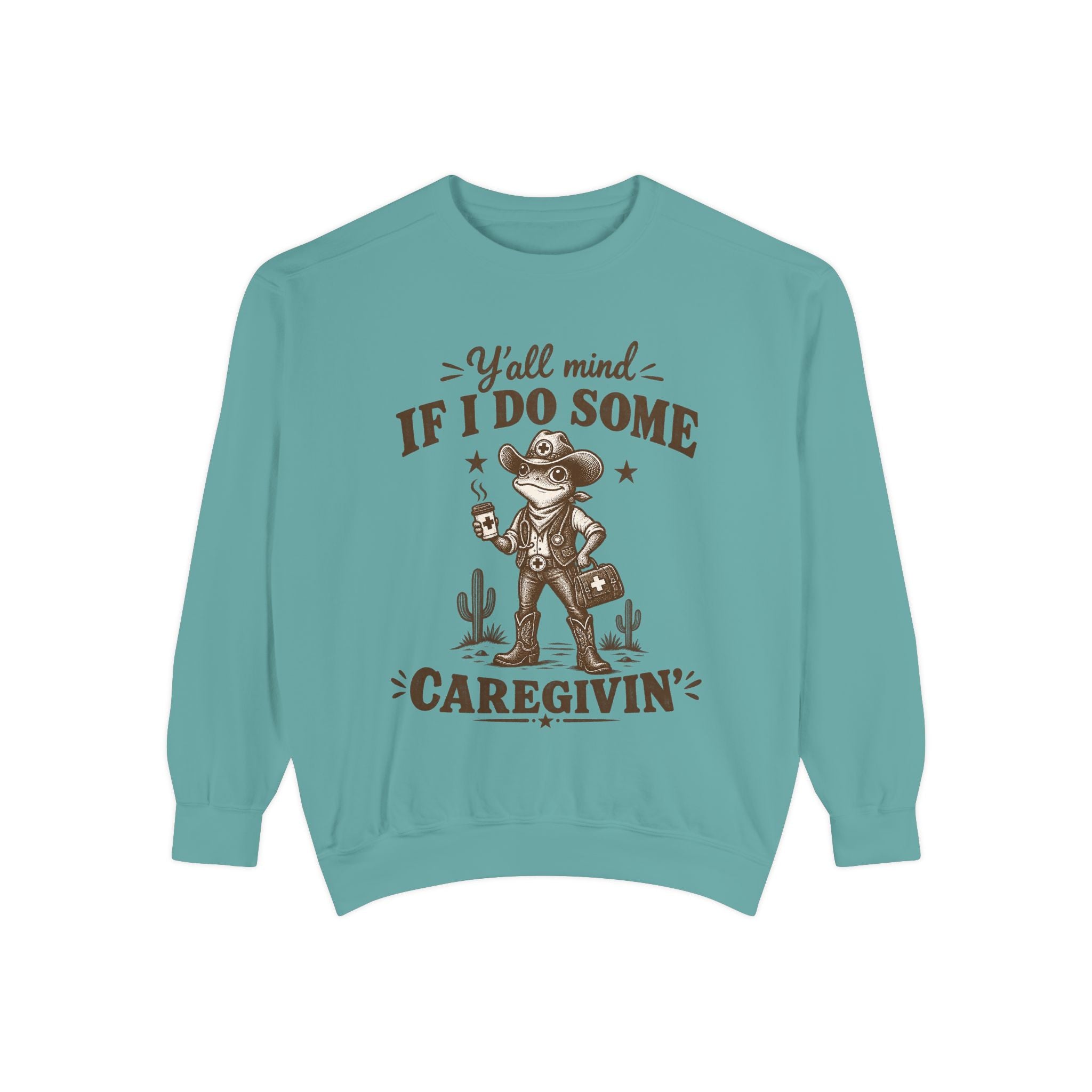 Caregivin' Cowboy Frog Crewneck Sweatshirt | Nurse & Caregiver Gift