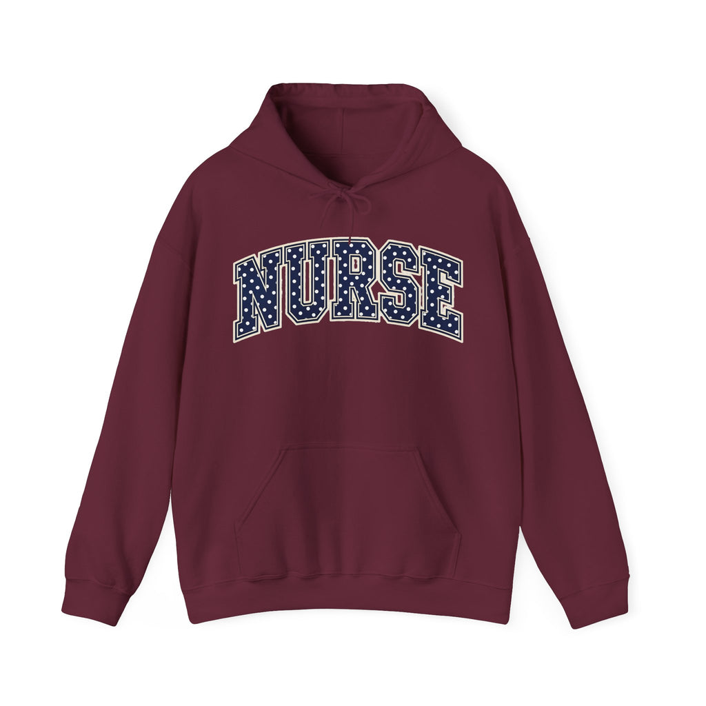 Nurse Polka Dot Varsity Hoodie in Maroon
