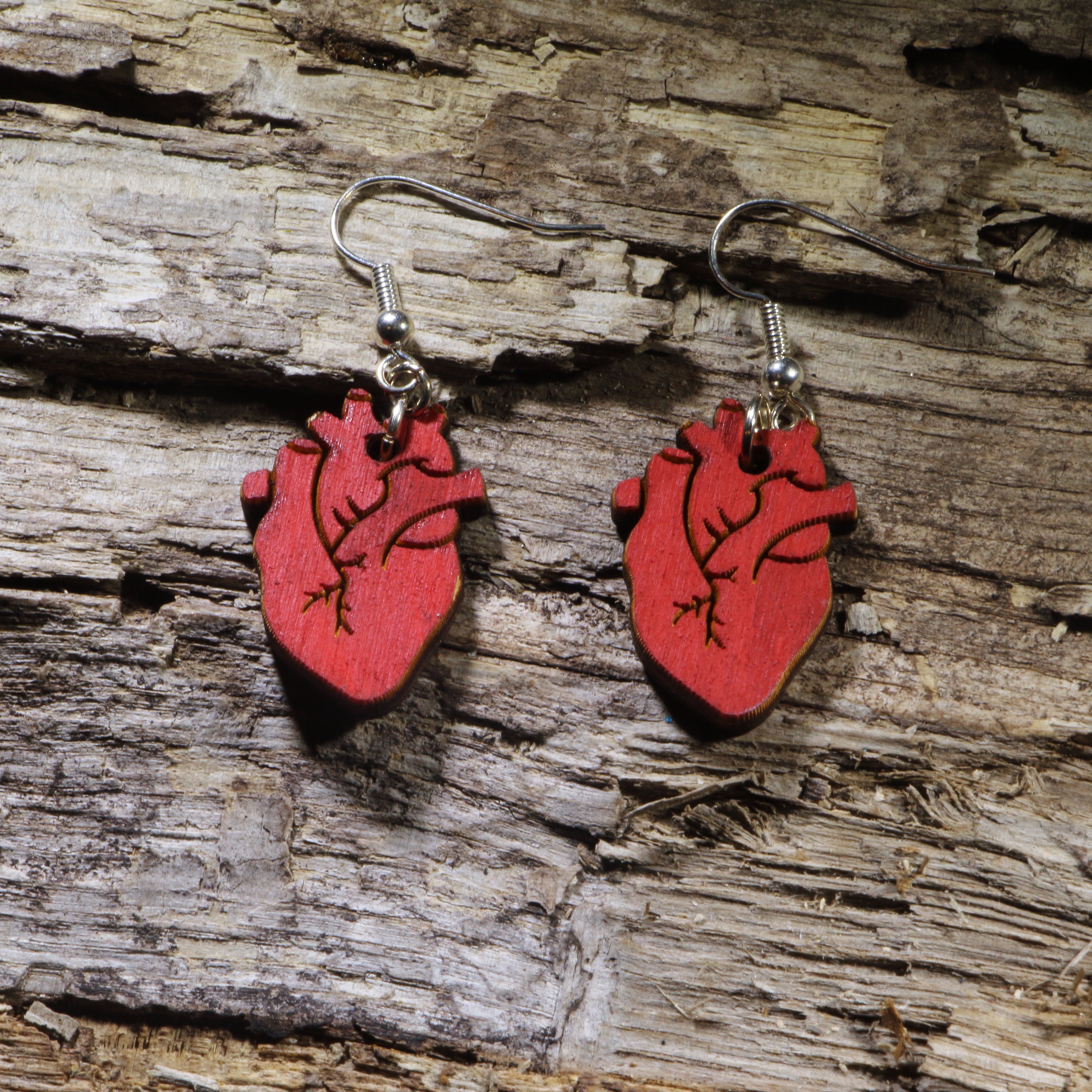 Anatomical Heart Wooden Dangle Earrings | Medical Anatomy Jewelry