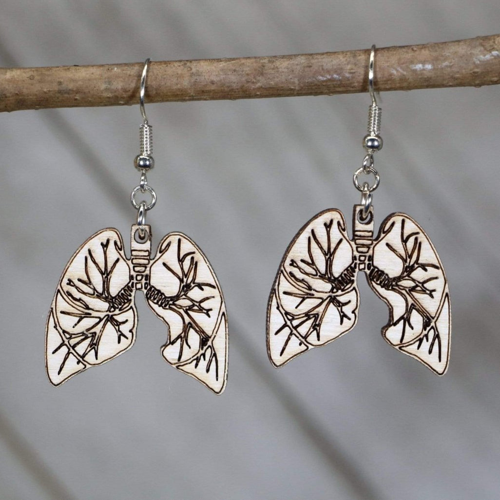 Human Lung Wooden Earrings | Anatomy Medical Jewelry