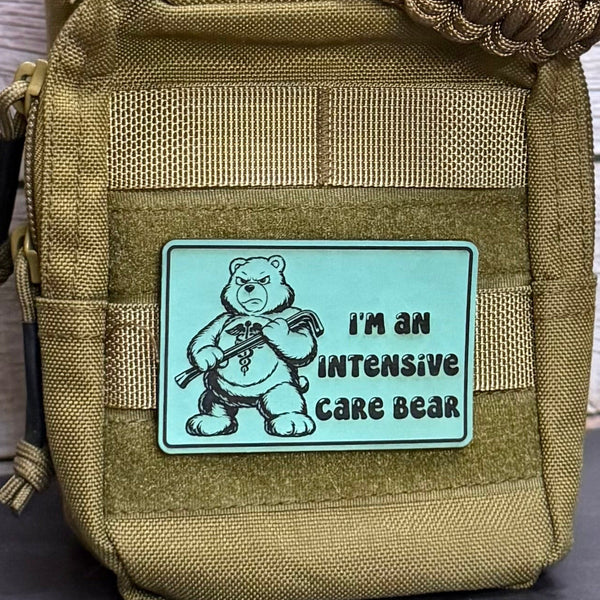 Intensive Care Bear  Funny Nurse Medic Morale Patch | Made in USA | VELCRO® Brand Hook Backing