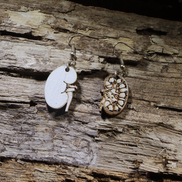 Kidney Wooden Dangle Earrings | Nephrology Medical Jewelry