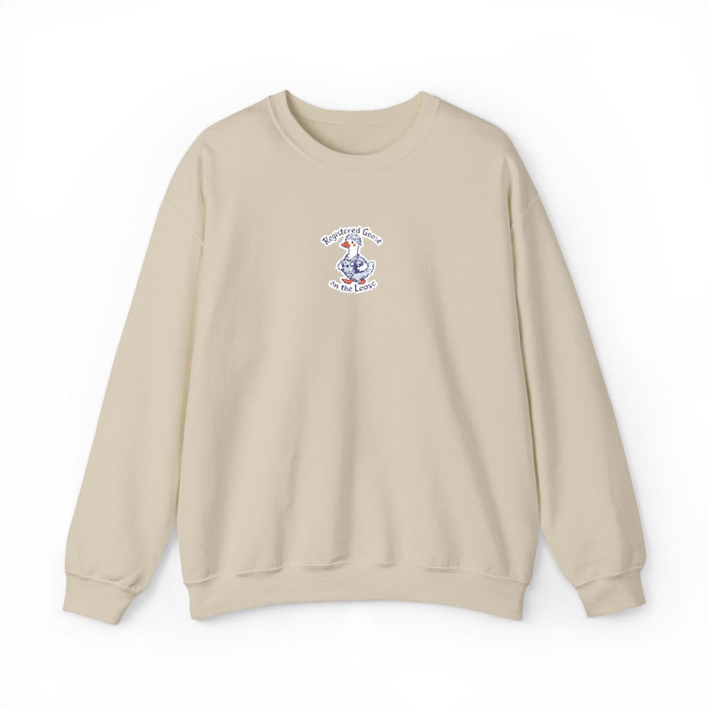 Sand embroidered goose sweatshirt native front on white
