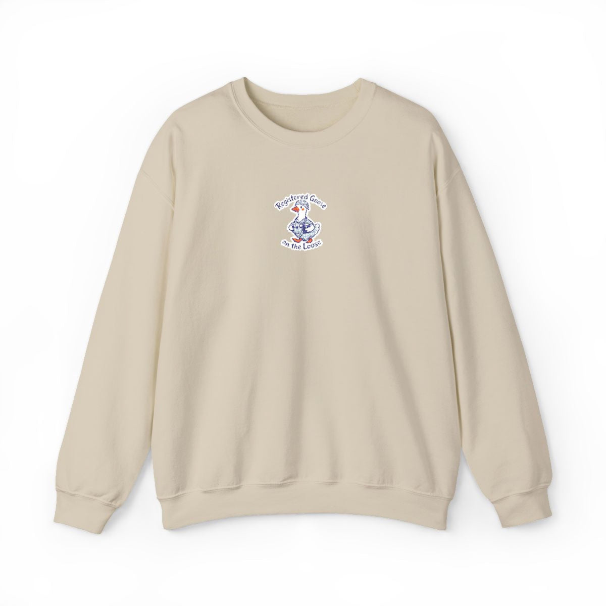 Sand embroidered goose sweatshirt native front on white