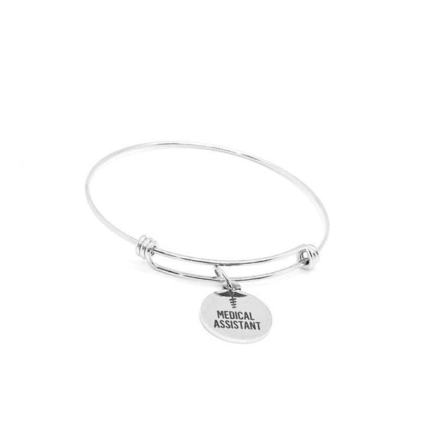 Stainless Steel Medical Assistant Bracelet, Round Charm Jewelry Healthcare Gift Appreciation Bangle Graduation Present For Her