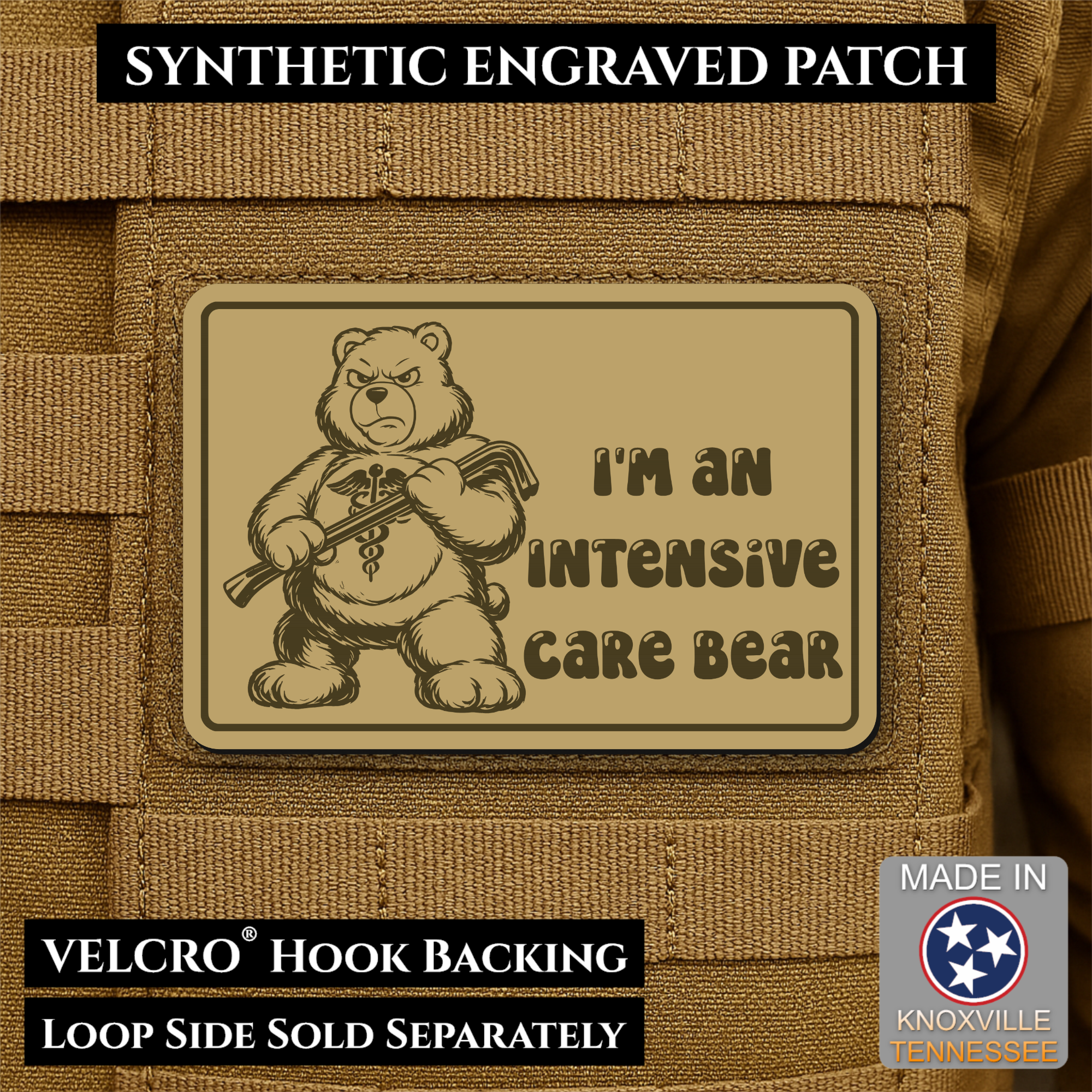 Intensive Care Bear  Funny Nurse Medic Morale Patch | Made in USA | VELCRO® Brand Hook Backing