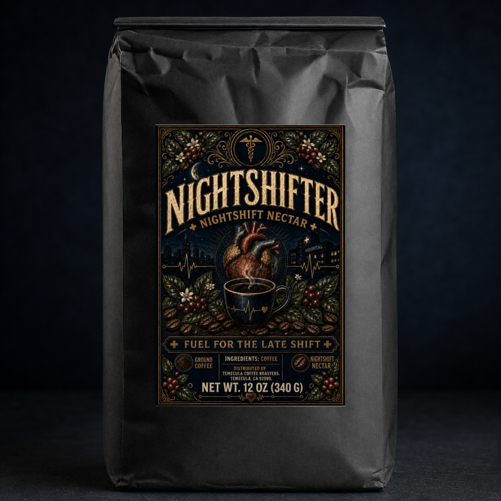 Nightshifter Italian Roast coffee bag label detail