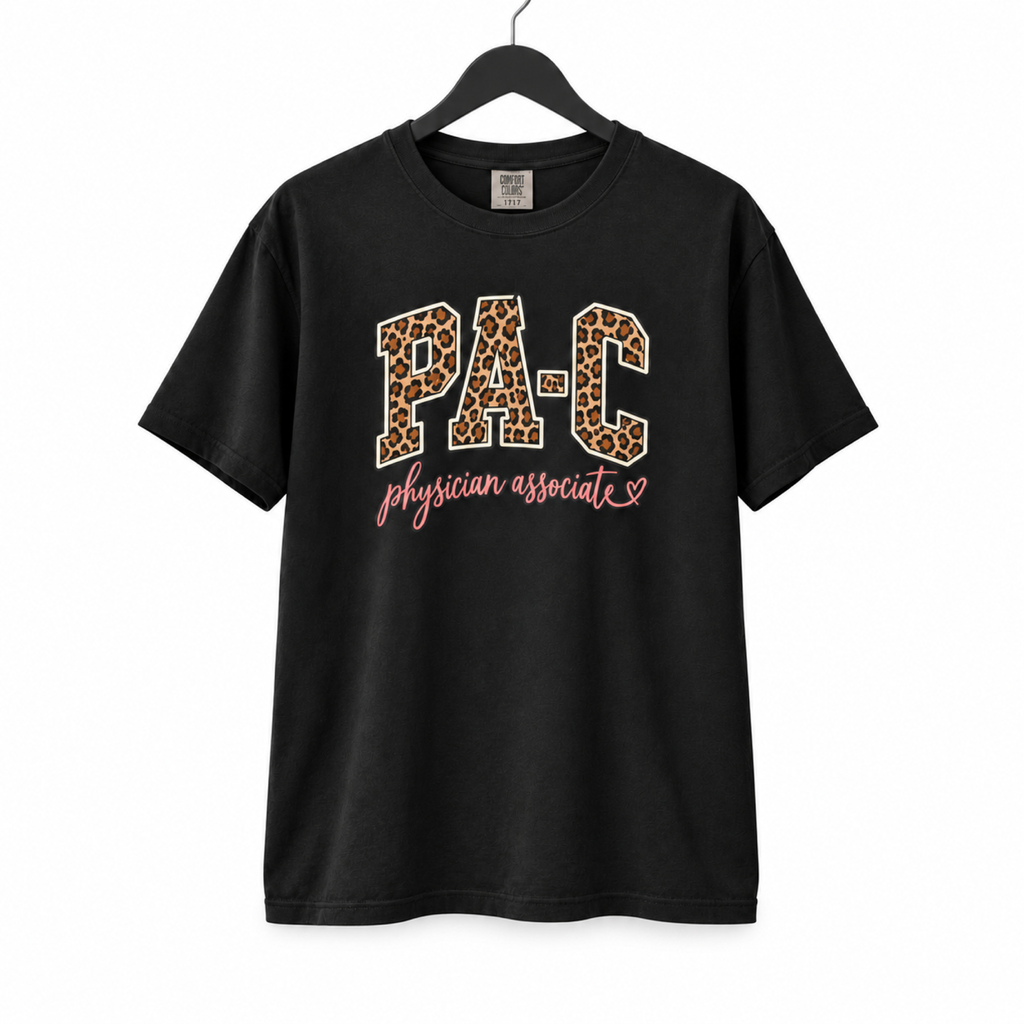 PA-C Leopard Shirt on hanger against white background