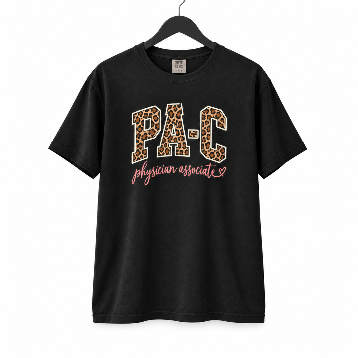 PA-C Leopard Shirt on hanger against white background