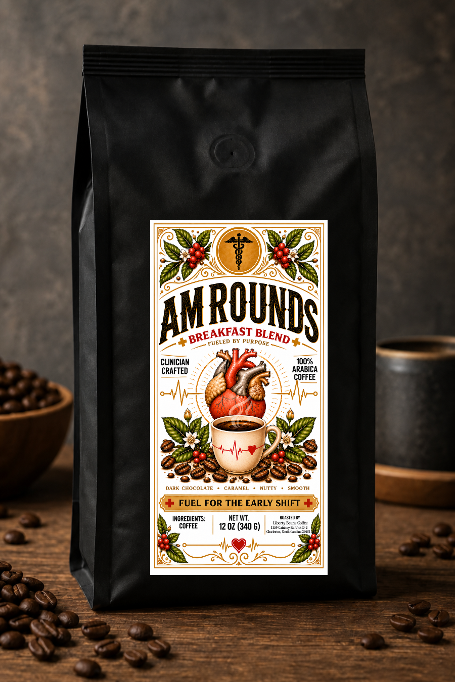 AM rounds private-label coffee bag