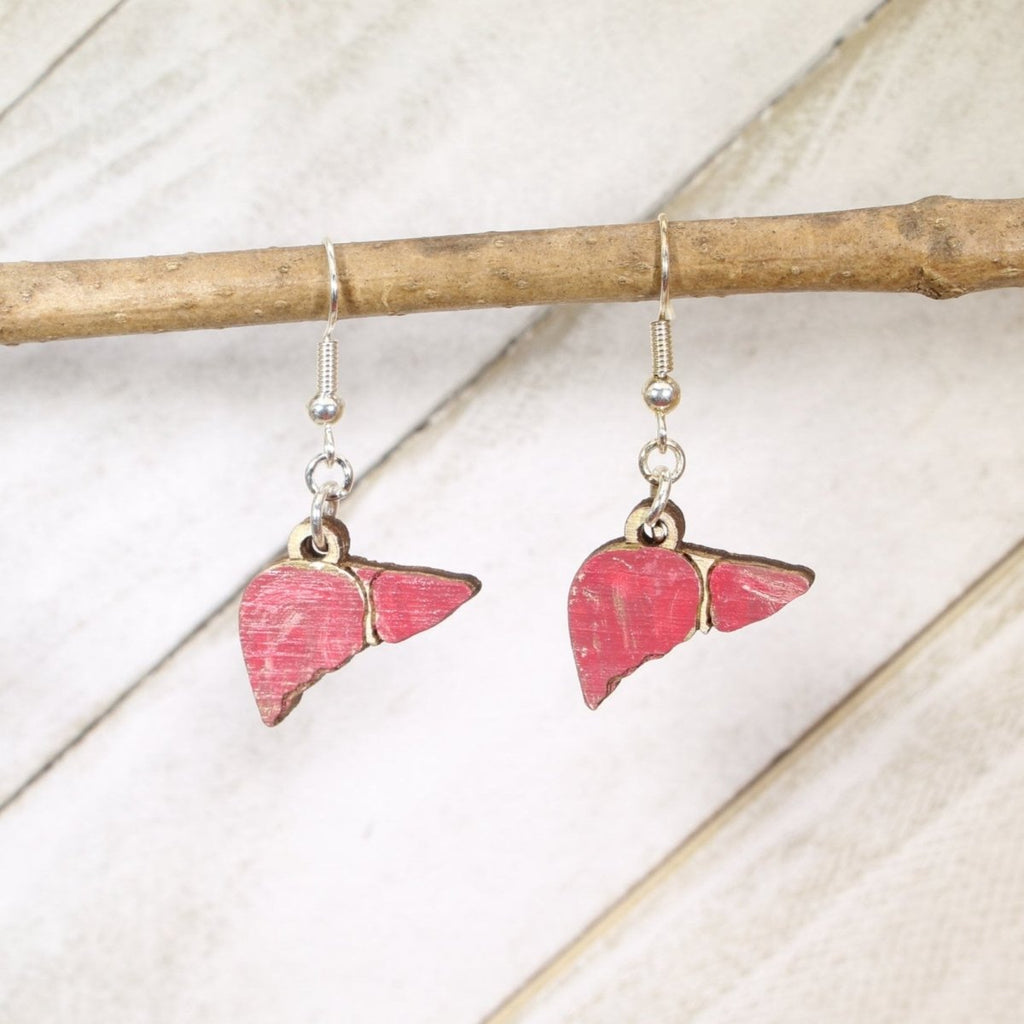 Human Liver Wooden Earrings | Anatomy Medical Jewelry