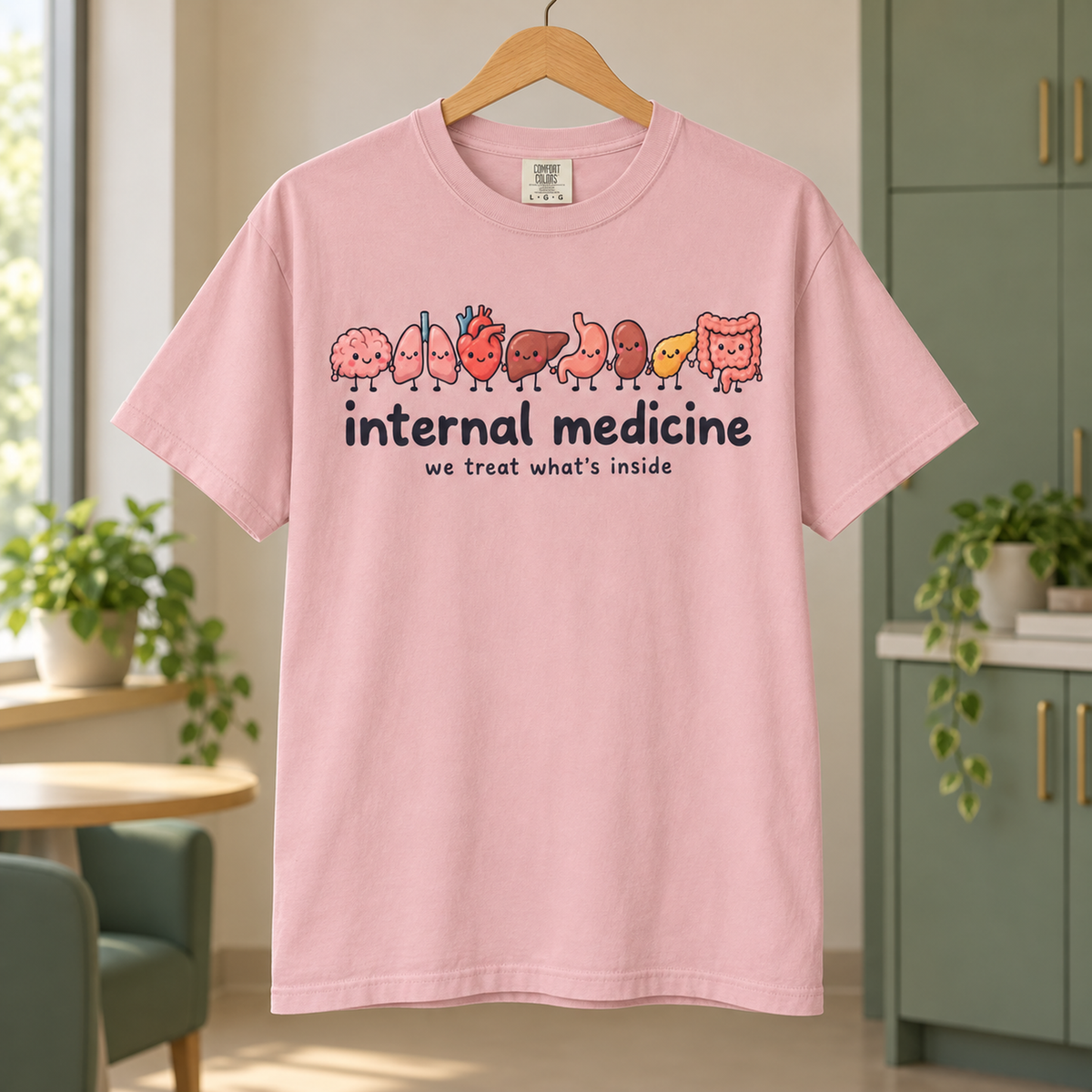 Internal Medicine We Treat What's Inside Shirt in Blossom — product in warm setting