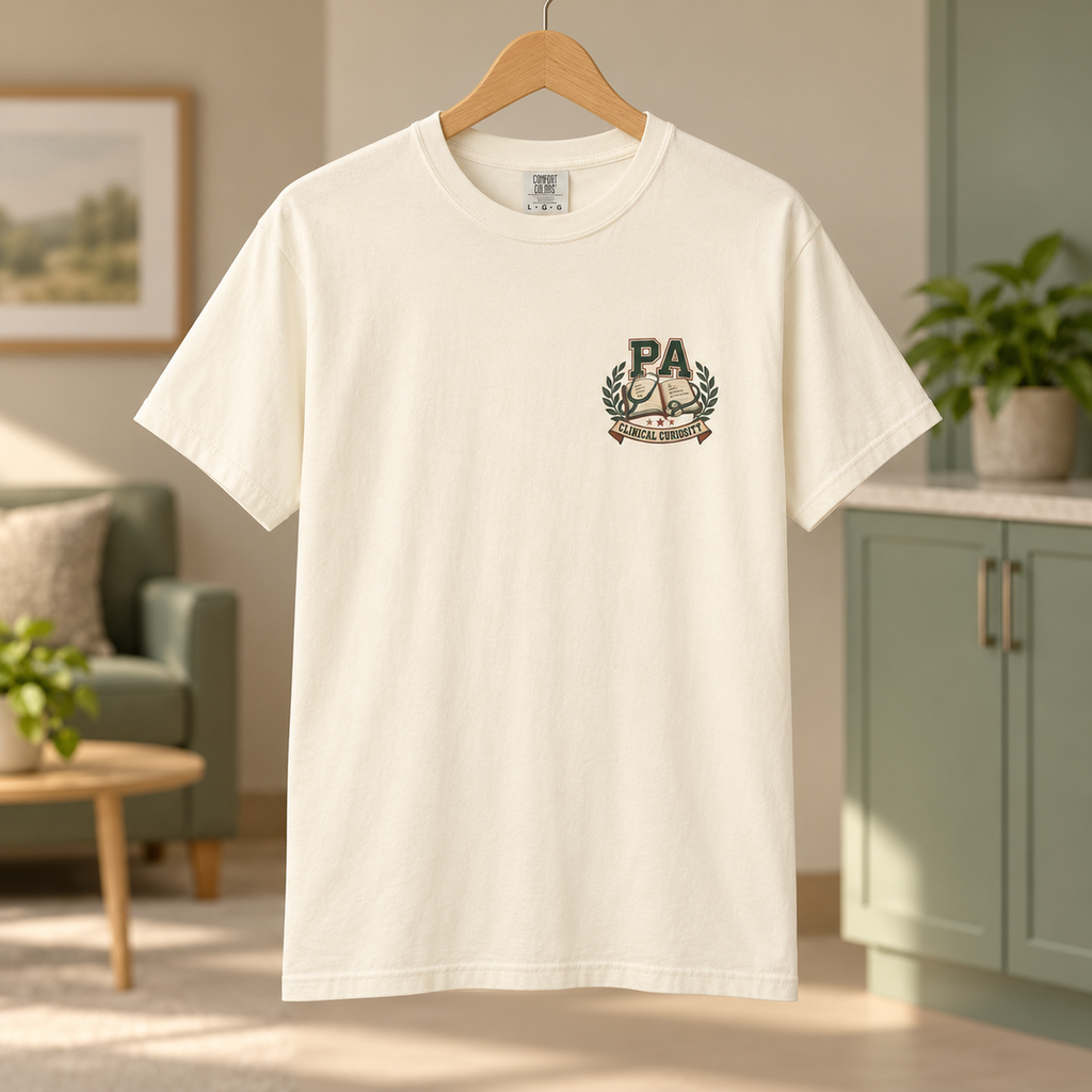 PA Clinical Curiosity Shirt in Ivory — product in warm setting