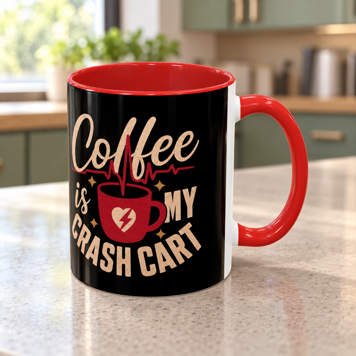 Coffee Is My Crash Cart Mug, Funny Nurse Coffee Cup, ER Nurse Gift, 11oz or 15oz in Red — product in warm setting