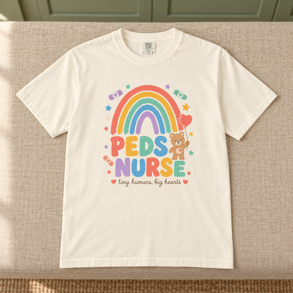 Peds Nurse Shirt, Tiny Humans Big Hearts Comfort Colors Tee
