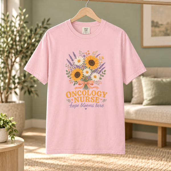 Oncology Nurse Shirt, Hope Blooms Here Comfort Colors Tee