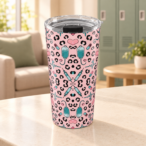 Pink Leopard Stethoscope Tumbler