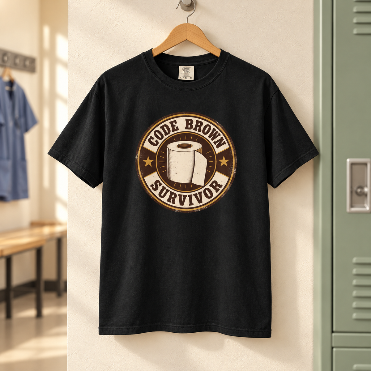 Code Brown Survivor Shirt in Black — product in warm setting