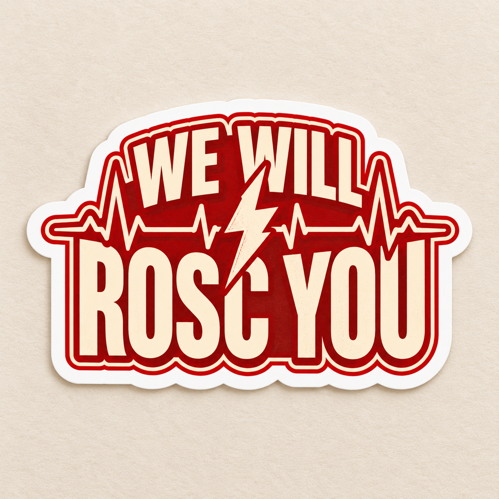 We Will ROSC You Sticker — product in warm setting