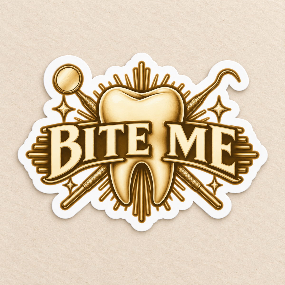 Bite Me Crest Sticker — product in warm setting
