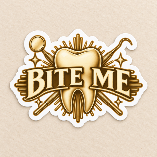 Bite Me Crest Sticker — product in warm setting