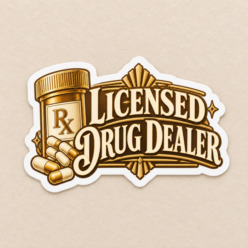 Licensed Drug Dealer Sticker — product in warm setting