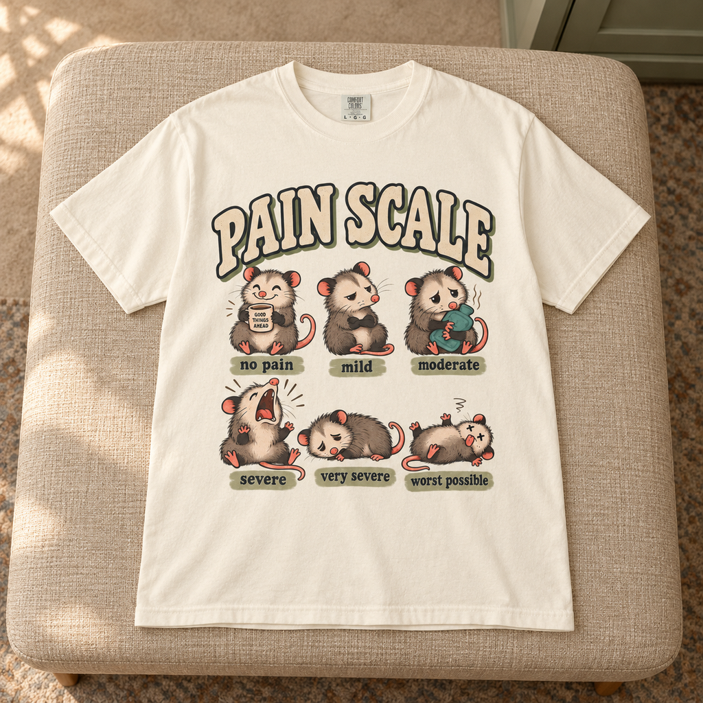 Pain Scale Opossum Shirt in Ivory — product in warm setting