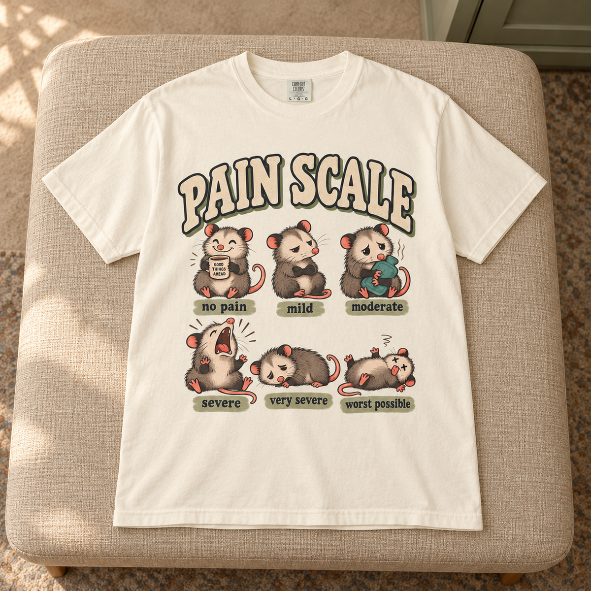 Pain Scale Opossum Shirt in Ivory — product in warm setting