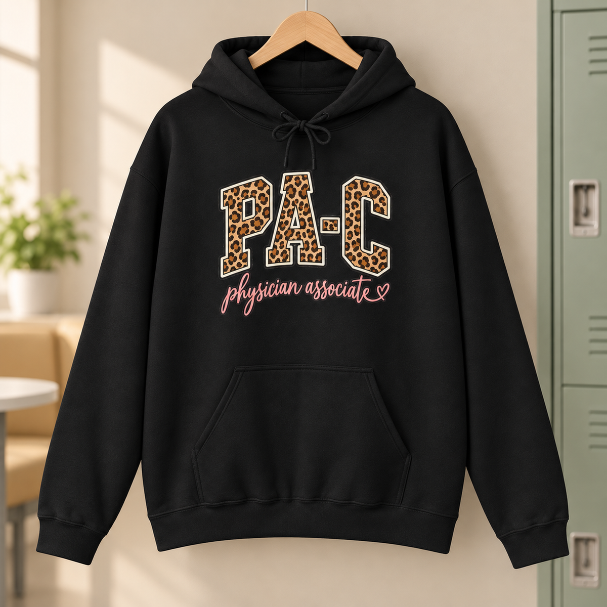 PA-C Leopard Hoodie in Black — product in warm setting