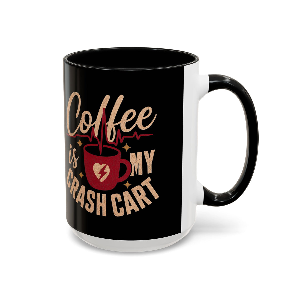 Black accent Coffee Is My Crash Cart mug, 15 oz native product photograph on white