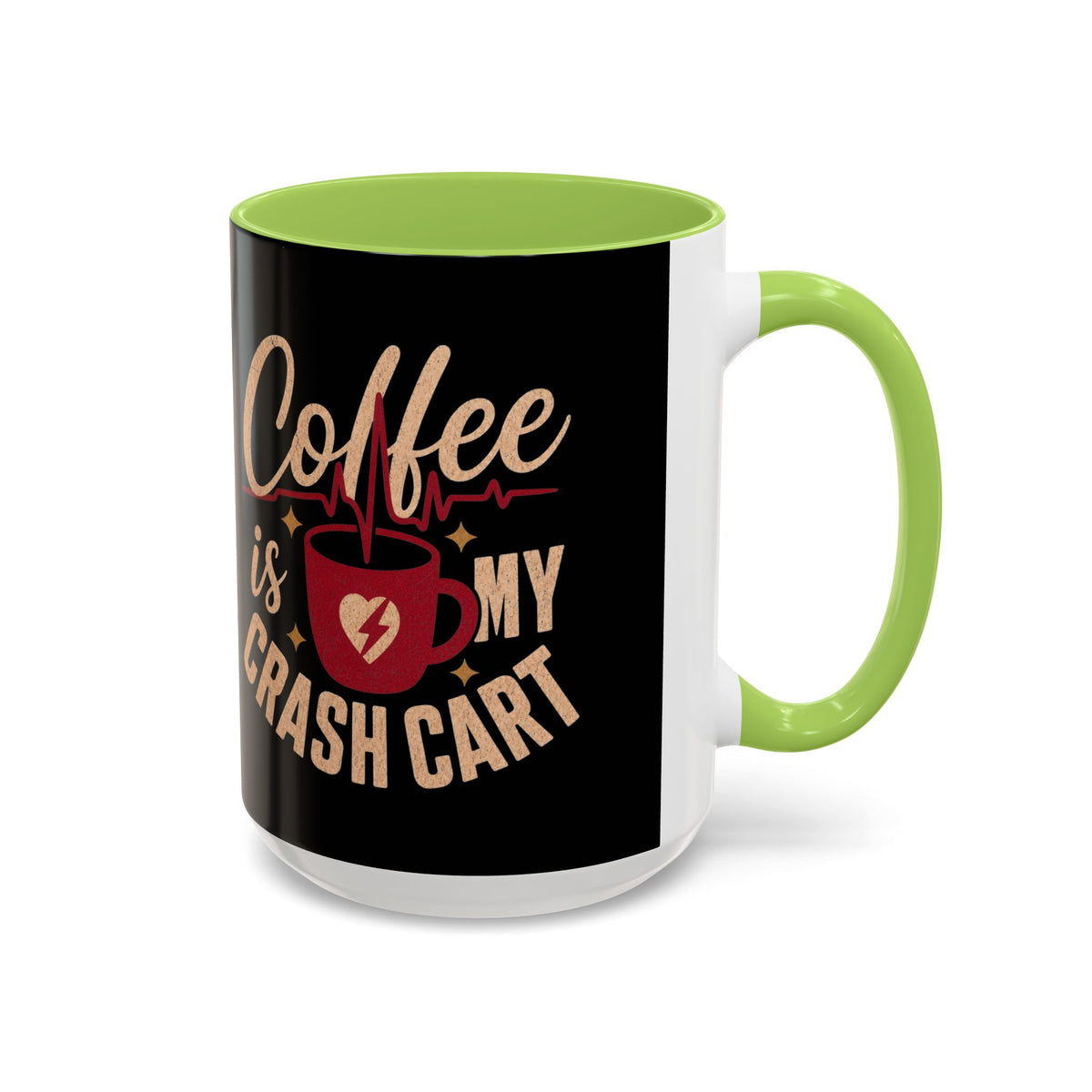 Light Green accent Coffee Is My Crash Cart mug, 15 oz native product photograph on white