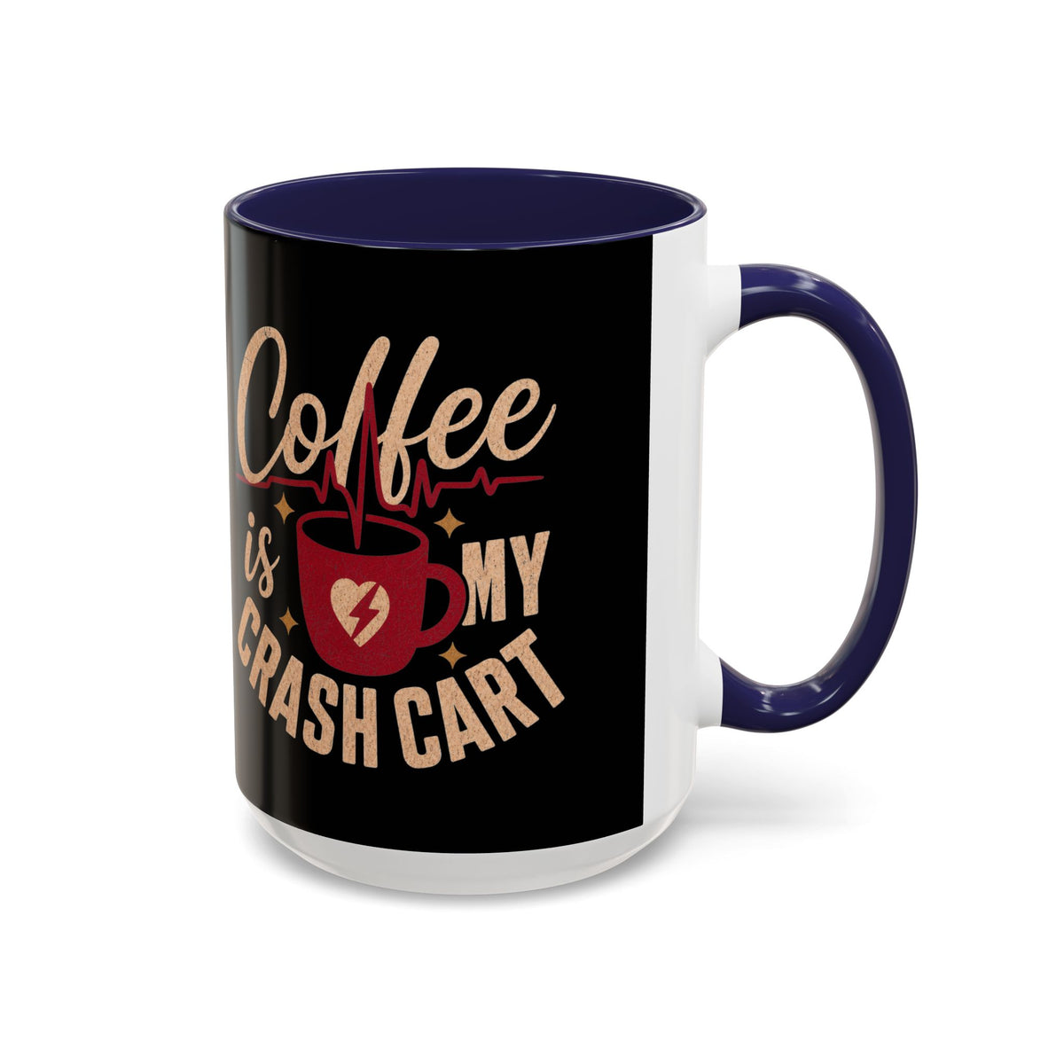 Navy accent Coffee Is My Crash Cart mug, 15 oz native product photograph on white