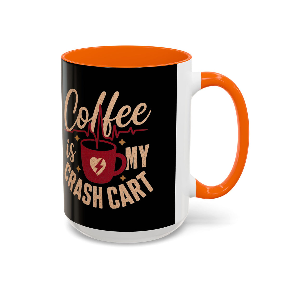 Orange accent Coffee Is My Crash Cart mug, 15 oz native product photograph on white